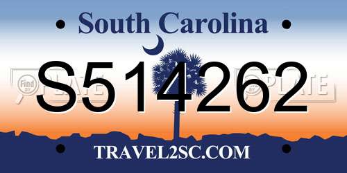 S514262 South Carolina License Plate