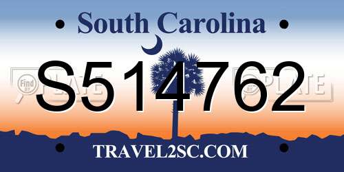 S514762 South Carolina License Plate