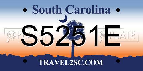 S5251E South Carolina License Plate