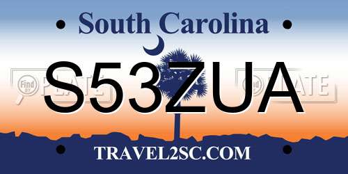 S53ZUA South Carolina License Plate