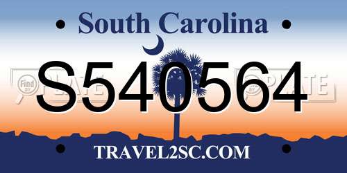 S540564 South Carolina License Plate