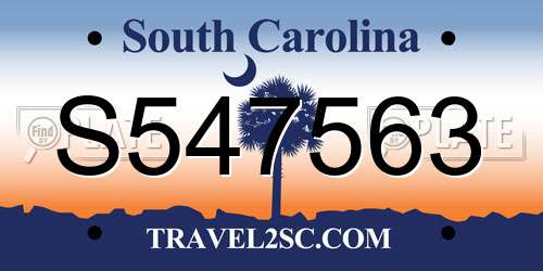 S547563 South Carolina License Plate