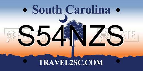 S54NZS South Carolina License Plate