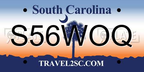 S56WOQ South Carolina License Plate