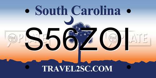 S56ZOI South Carolina License Plate