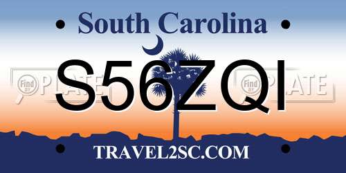 S56ZQI South Carolina License Plate
