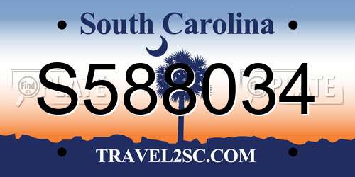 S588034 South Carolina License Plate