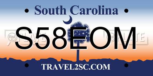 S58EOM South Carolina License Plate