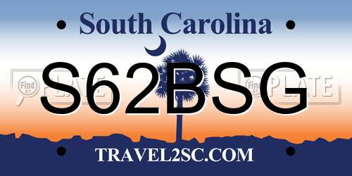 S62BSG South Carolina License Plate
