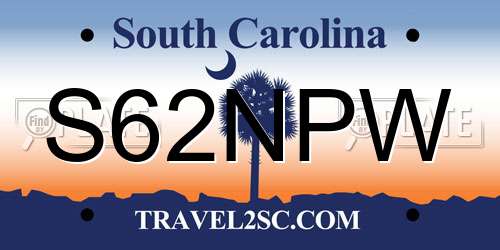 S62NPW South Carolina License Plate