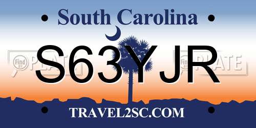 S63YJR South Carolina License Plate