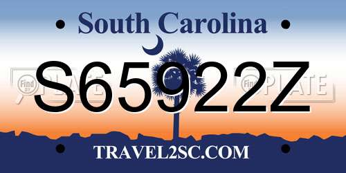 S65922Z South Carolina License Plate