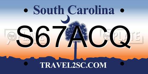 S67ACQ South Carolina License Plate