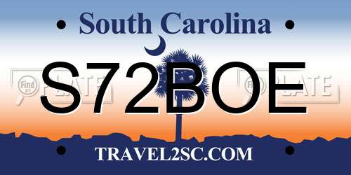S72BOE South Carolina License Plate