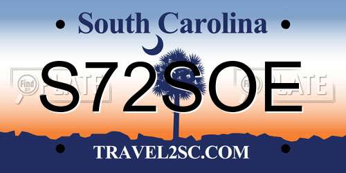 S72SOE South Carolina License Plate