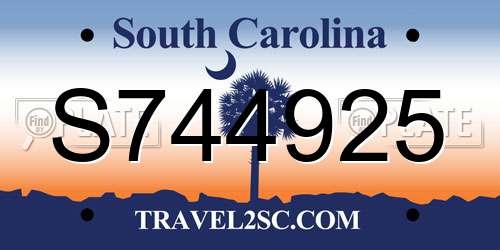 S744925 South Carolina License Plate