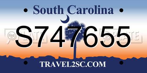 S747655 South Carolina License Plate