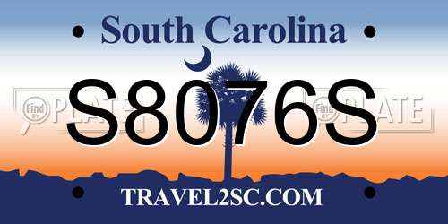 S8076S South Carolina License Plate