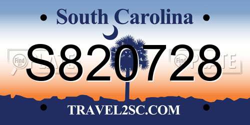 S820728 South Carolina License Plate