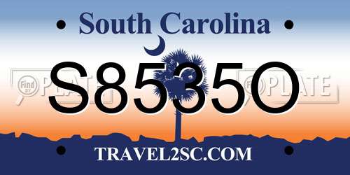 S8535O South Carolina License Plate