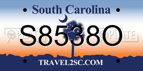 S8538O South Carolina License Plate