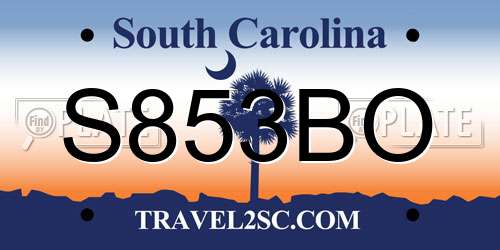 S853BO South Carolina License Plate