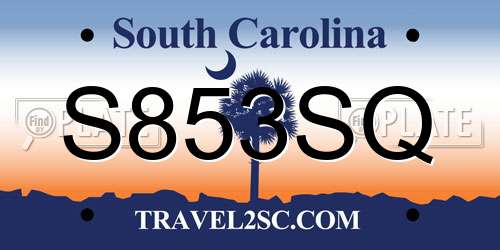 S853SQ South Carolina License Plate