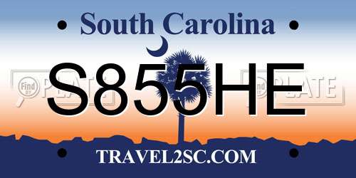 S855HE South Carolina License Plate