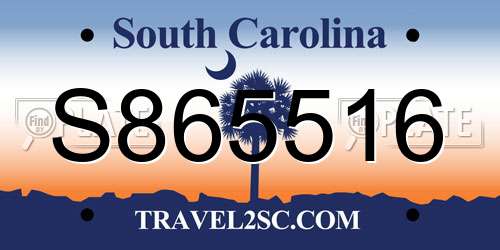 S865516 South Carolina License Plate