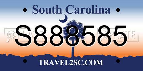 S888585 South Carolina License Plate