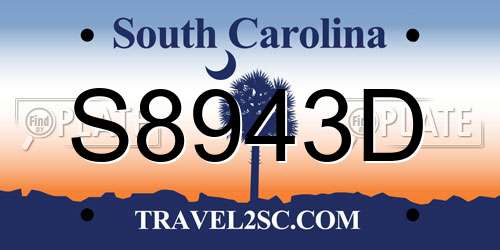S8943D South Carolina License Plate