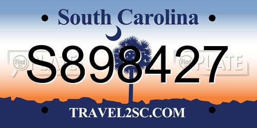 S898427 South Carolina License Plate