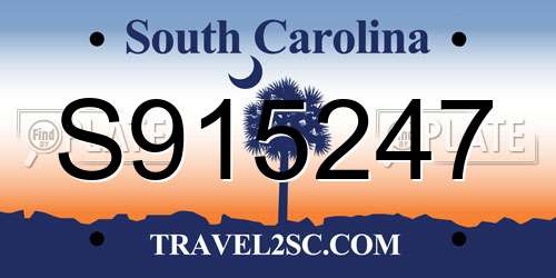 S915247 South Carolina License Plate