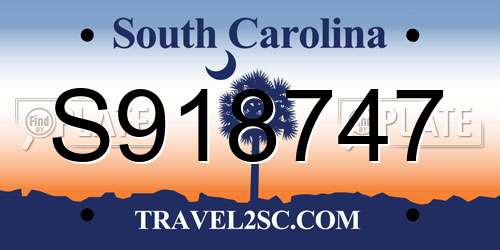 S918747 South Carolina License Plate