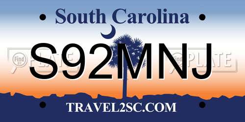 S92MNJ South Carolina License Plate