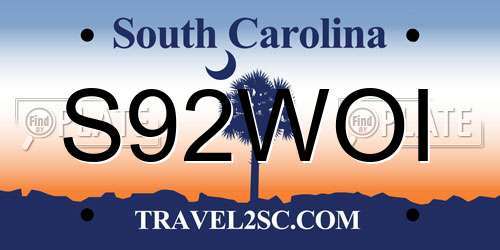 S92WOI South Carolina License Plate