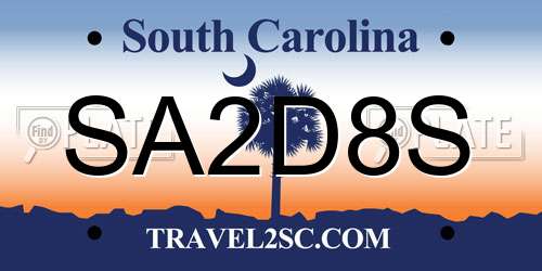 SA2D8S South Carolina License Plate