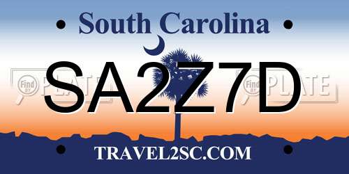 SA2Z7D South Carolina License Plate