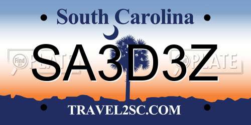 SA3D3Z South Carolina License Plate