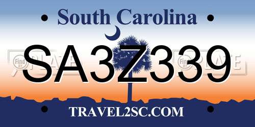 SA3Z339 South Carolina License Plate