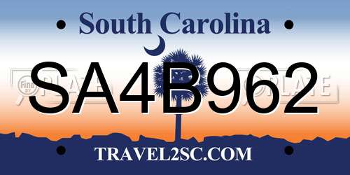 SA4B962 South Carolina License Plate