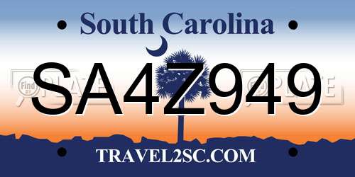 SA4Z949 South Carolina License Plate