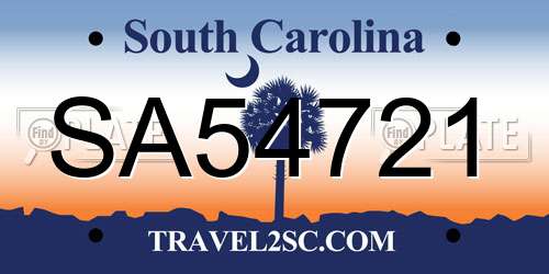 SA54721 South Carolina License Plate