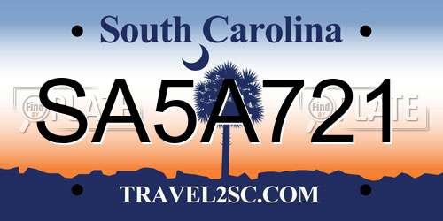 SA5A721 South Carolina License Plate