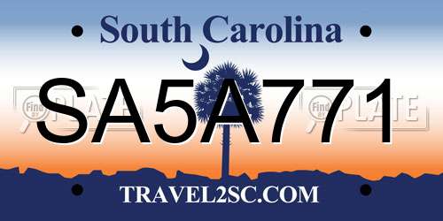 SA5A771 South Carolina License Plate