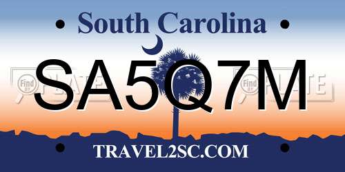 SA5Q7M South Carolina License Plate