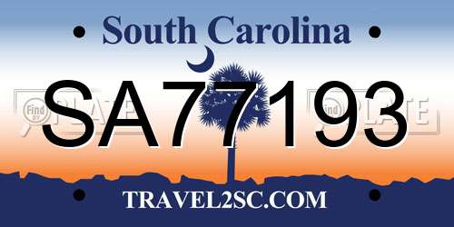 SA77193 South Carolina License Plate