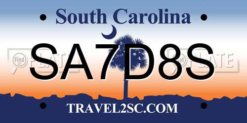 SA7D8S South Carolina License Plate
