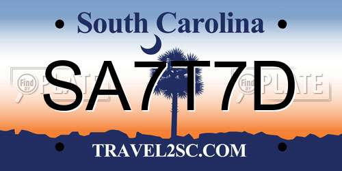 SA7T7D South Carolina License Plate