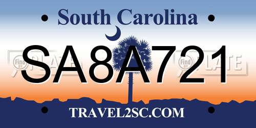 SA8A721 South Carolina License Plate